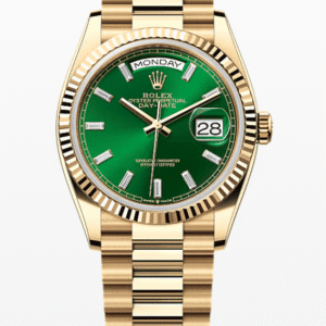 Rolex Daydate Green Dial with Baguette Markers 36mm Full Yellow Gold