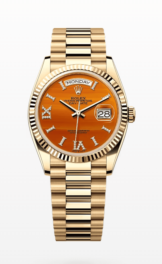 Rolex Daydate Carnelian Dial with Diamond Markers 36mm Full Yellow Gold
