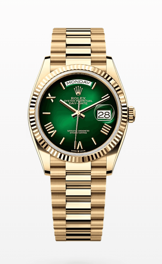 Rolex Daydate Ombre Green Roman Dial 36mm Full Yellow Gold