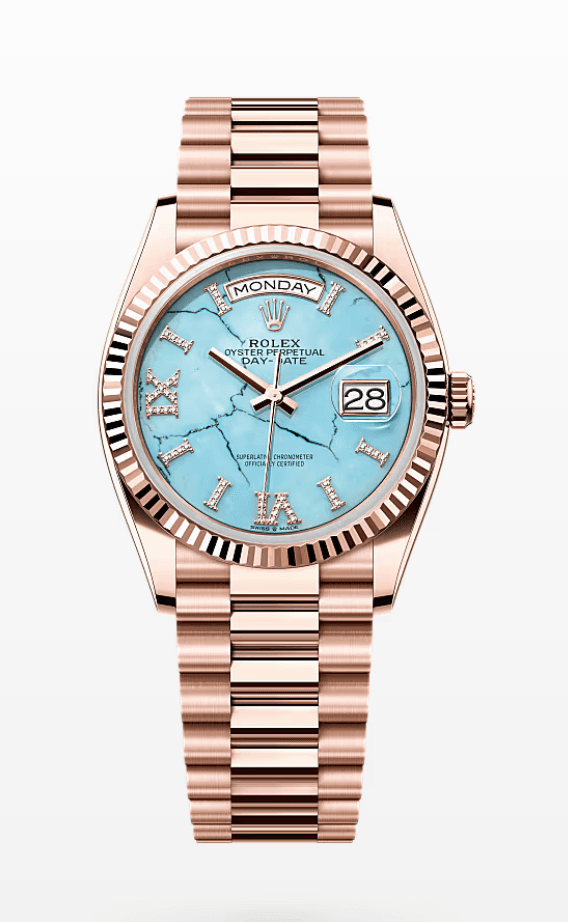 Rolex Daydate Turquoise Dial with Diamond Markers 36mm Full Everose Gold
