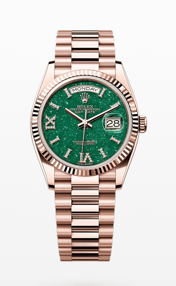 Rolex Daydate Green Aventurine Dial with Diamond Markers 36mm Full Everose Gold