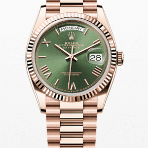 Rolex Daydate Olive Green Roman Dial 36mm Full Everose Gold