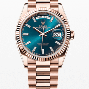 Rolex Daydate Blue Dial with Baguette Markers 36mm Full Everose Gold