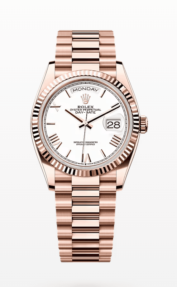 Rolex Daydate White Roman Dial 36mm Full Everose Gold