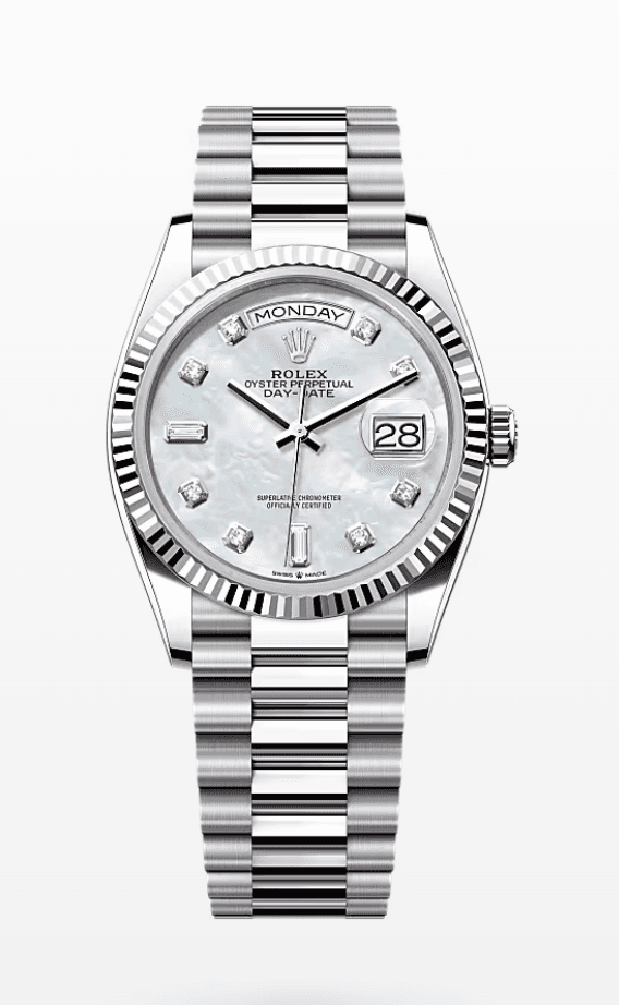 Rolex Daydate Mother of Pearl Dial with Diamond Markers 36mm Full White Gold