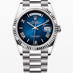 Rolex Daydate Blue Ombre Roman Dial 36mm Full White Gold