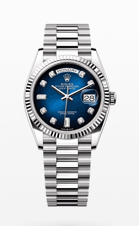 Rolex Daydate Blue Ombre Dial with Diamond Markers 36mm Full White Gold
