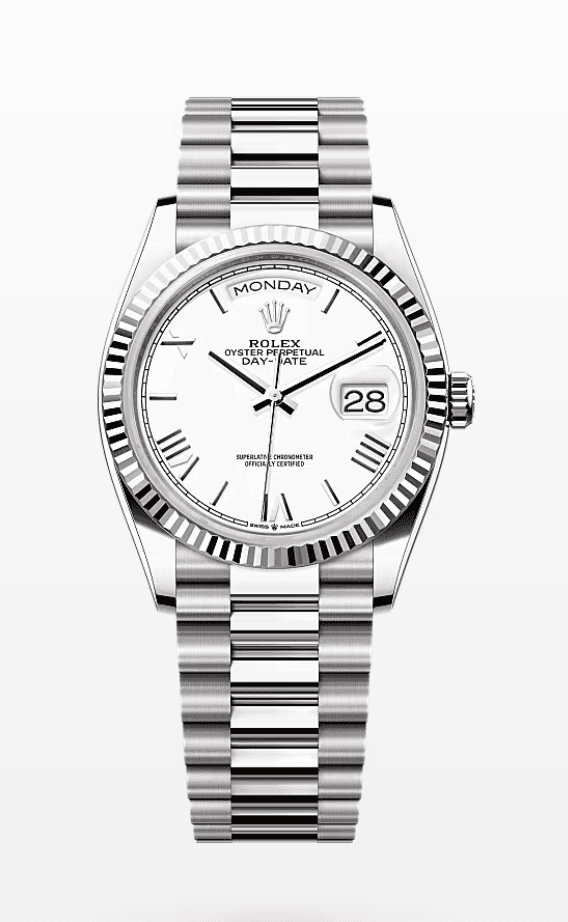 Rolex Daydate White Roman Dial 36mm Full White Gold