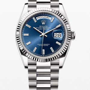 Rolex Daydate Blue Dial with Baguette Markers 36mm Full White Gold