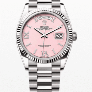 Rolex Daydate Pink Opal Dial with Diamond Roman Markers 36mm Full White Gold