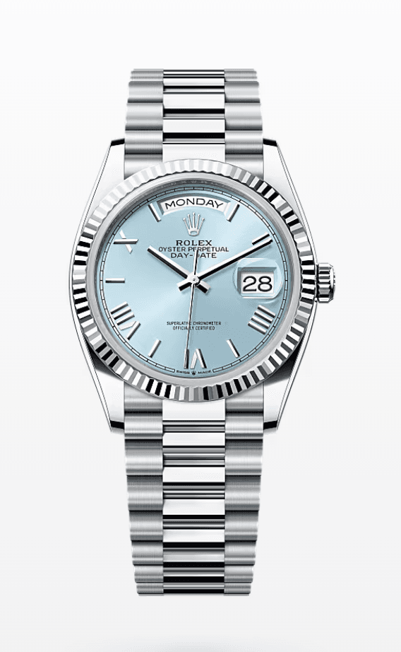 Rolex Daydate Ice Blue Roman Dial 36mm Platinum