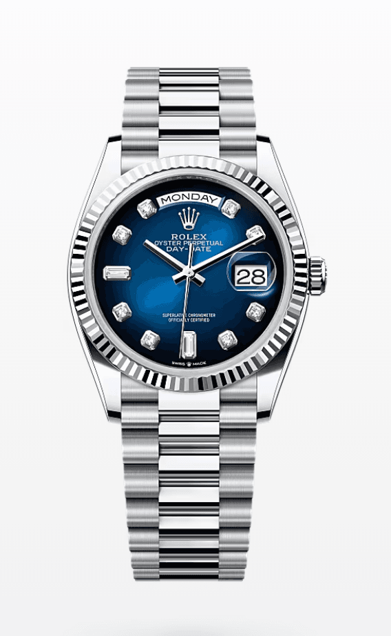 Rolex Daydate Blue Ombre Dial with Diamond Markers 36mm Platinum