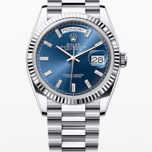 Rolex Daydate Blue Dial with Baguette Markers 36mm Platinum