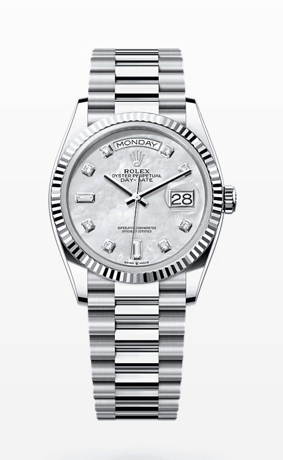 Rolex Daydate Mother of Pearl Dial with Diamond Markers 36mm Platinum
