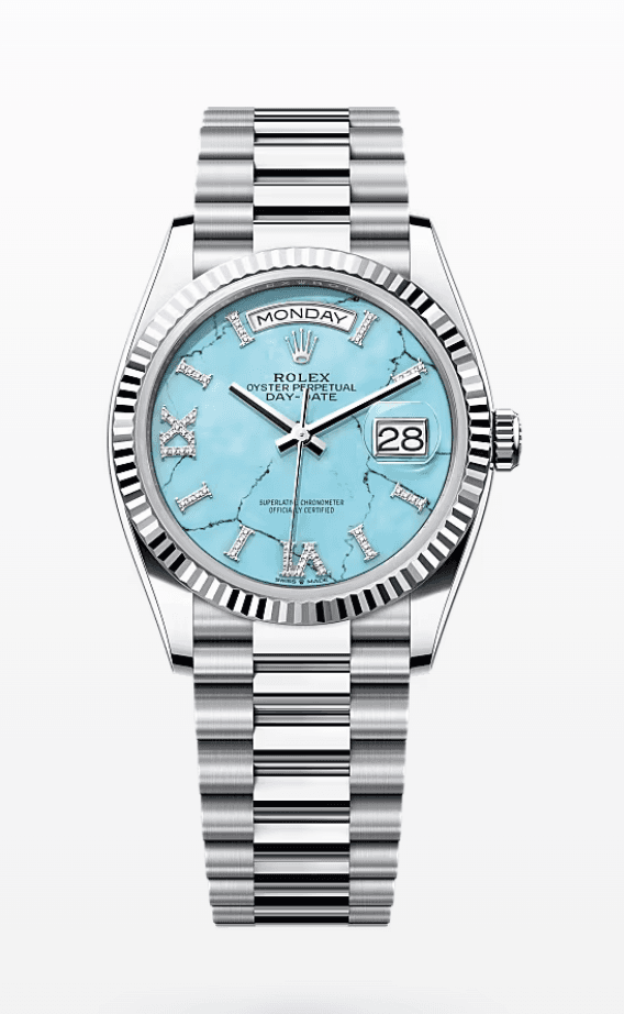 Rolex Daydate Turquoise Dial with Diamond Roman Markers 36mm Platinum