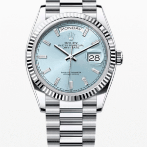 Rolex Daydate Ice Blue Dial with Baguette Markers 36mm Platinum