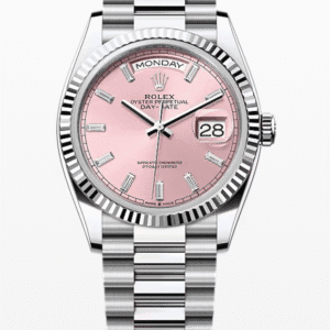 Rolex Daydate Pink Dial with Baguette Markers 36mm Platinum