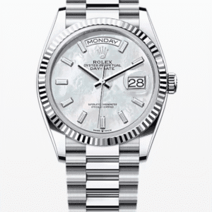Rolex Daydate Mother of Pearl Dial with Baguette Markers 36mm Platinum
