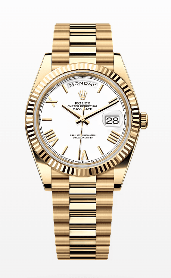 Rolex Daydate White Roman Dial 40mm Full Yellow Gold