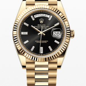 Rolex Daydate Black Dial with Baguette Markers 40mm Full Yellow Gold