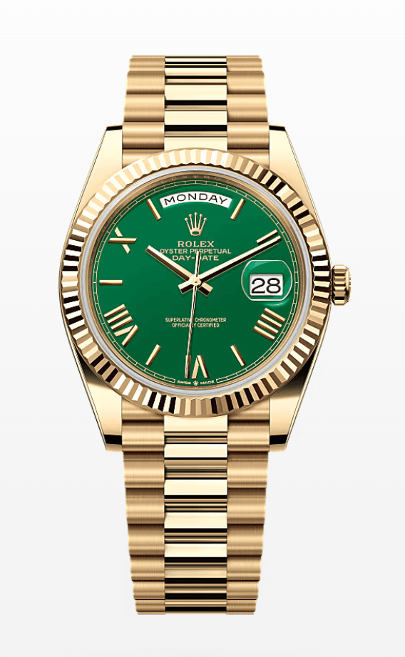 Rolex Daydate Green Roman Dial 40mm Full Yellow Gold