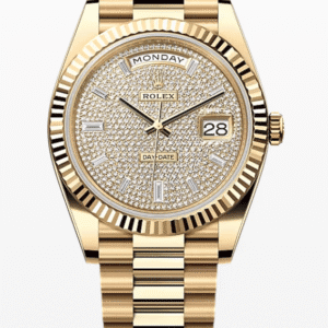 Rolex Daydate Diamond Pave Dial with Baguette Markers 40mm Full Yellow Gold
