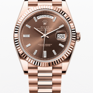 Rolex Daydate Chocolate Dial with Baguette Markers 40mm Full Everose Gold