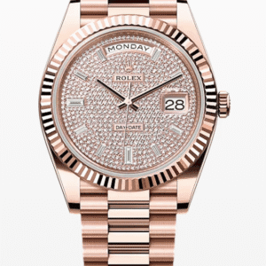 Rolex Daydate Diamond Pave Dial with Baguette Markers 40mm Full Everose Gold