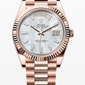 Rolex Daydate Mother of Pearl Dial with Baguette Markers 40mm Full Everose Gold