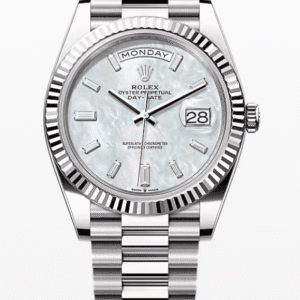 Rolex Daydate Mother of Pearl Dial with Baguette Markers 40mm Full White Gold