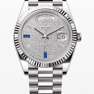 Rolex Daydate Diamond Pave Dial with Baguette and Sapphire Markers 40mm Full White Gold