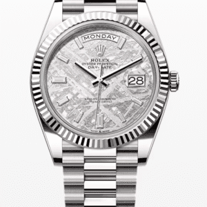 Rolex Daydate Meteorite Dial with Baguette Markers 40mm Full White Gold