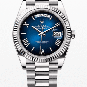 Rolex Daydate Blue Ombre Roman Dial 40mm Full White Gold