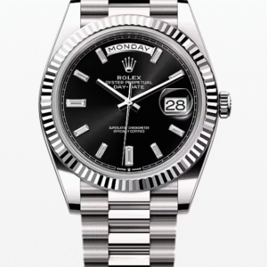 Rolex Daydate Black Dial with Baguette Markers 40mm Full White Gold