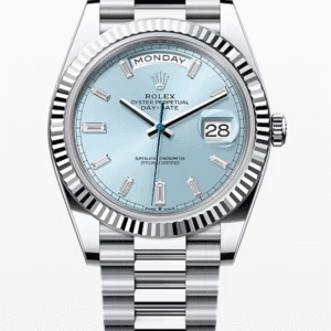 Rolex Daydate Ice Blue Roman Dial with Baguette Markers 40mm Platinum