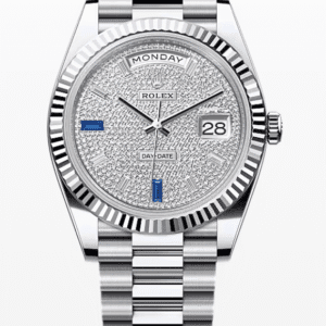 Rolex Daydate Diamond Pave Dial with Baguette and Sapphire Markers 40mm Platinum