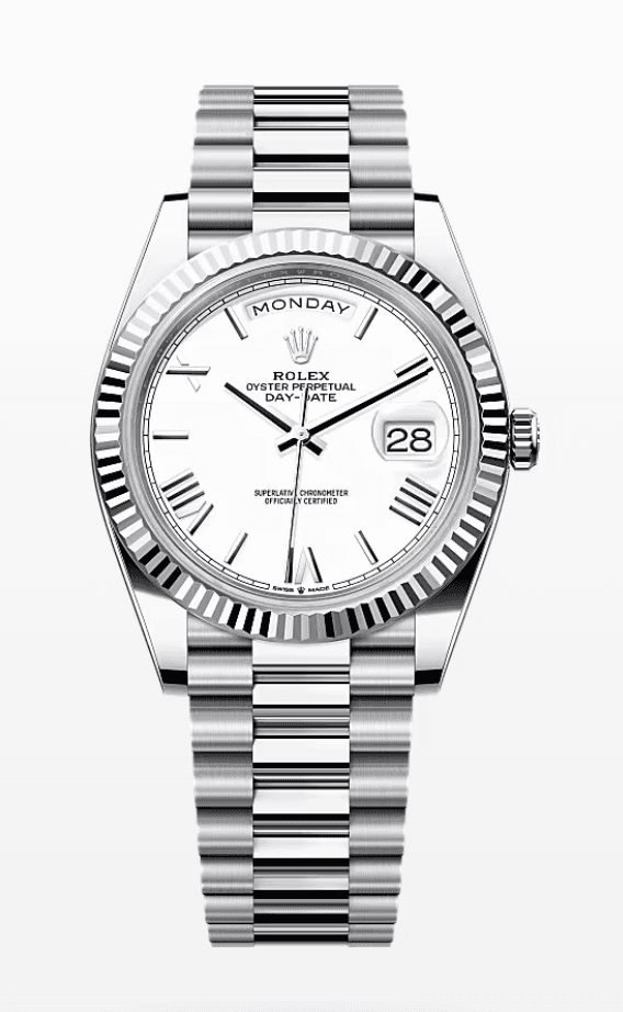 Rolex Daydate White Roman Dial 40mm Platinum