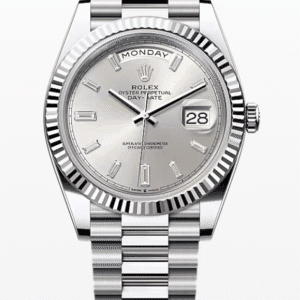 Rolex Daydate Silver Dial with Baguette Markers 40mm Platinum