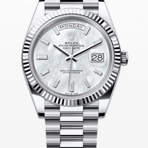 Rolex Daydate Mother of Pearl Dial with Baguette Markers 40mm Platinum