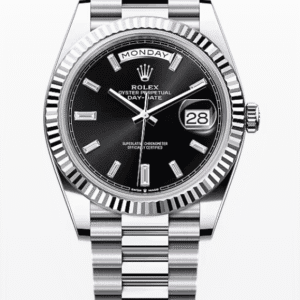 Rolex Daydate Black Dial with Baguette Markers 40mm Platinum
