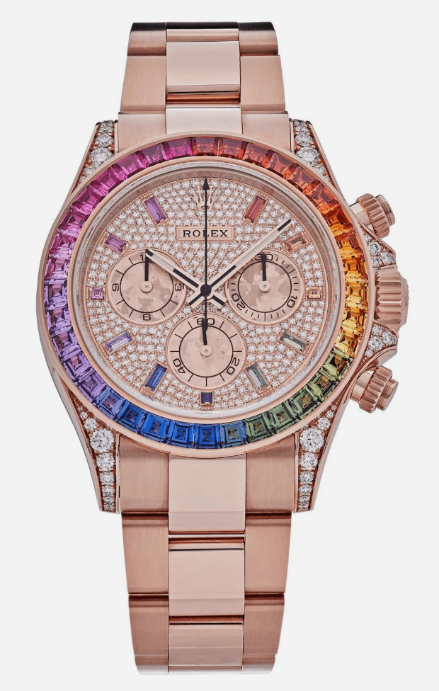 Off-Catalogue Rolex Daytona "Rainbow" Pave Diamond Dial Rainbow Bezel 40mm Full Everose Gold