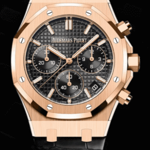 Audemars Piguet Royal Oak 41mm Chronograph Black "Grande Tapisserie" Dial Rose Gold Alligator Strap