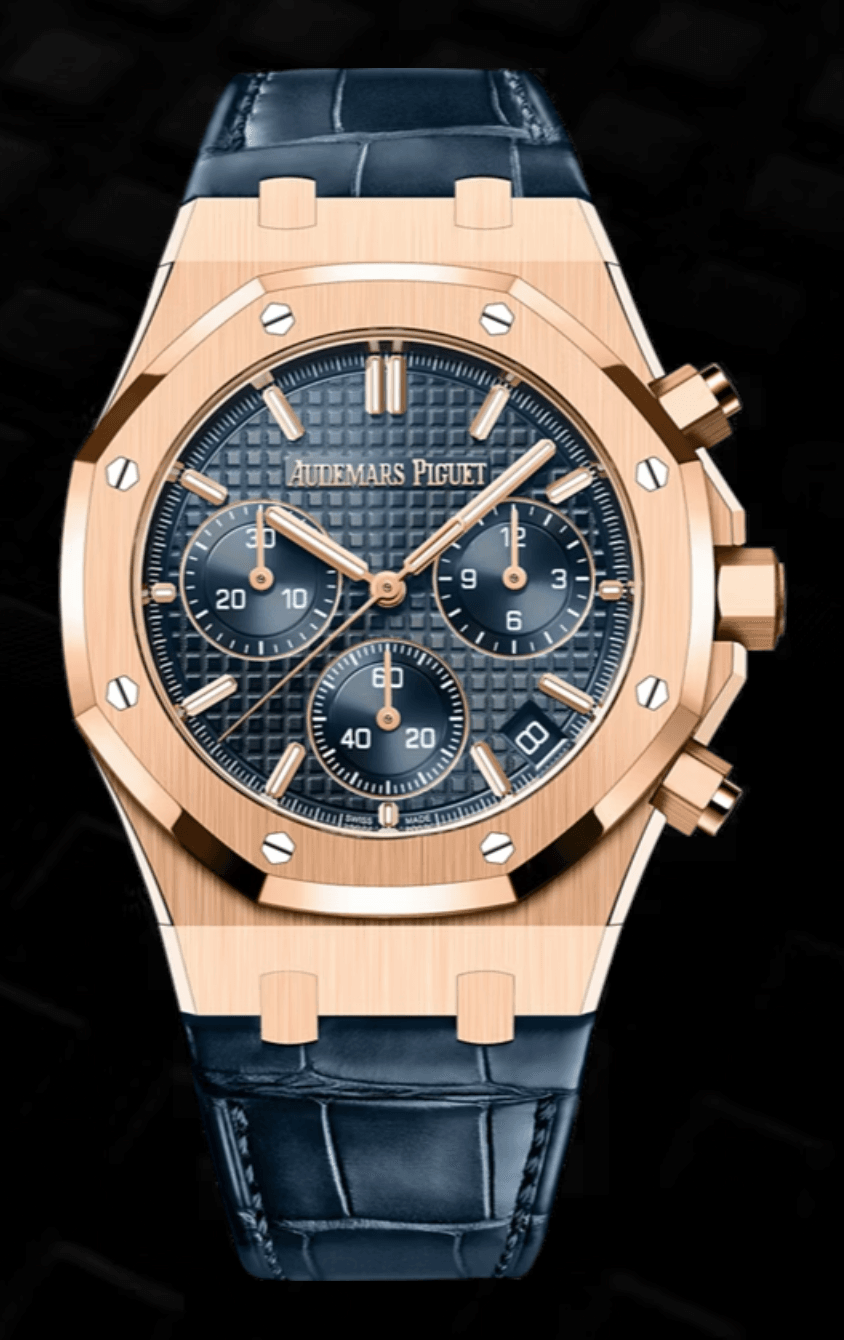 Audemars Piguet Royal Oak 41mm Chronograph Blue "Grande Tapisserie" Dial Rose Gold Alligator Strap