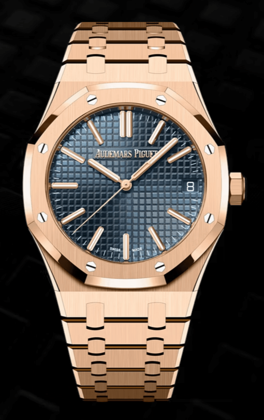 Audemars Piguet Royal Oak 41mm Blue "Grande Tapisserie" Dial Full Rose Gold