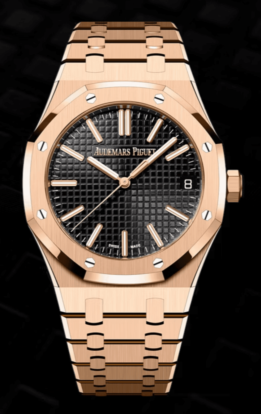 Audemars Piguet Royal Oak 41mm Black "Grande Tapisserie" Dial Full Rose Gold
