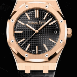 Audemars Piguet Royal Oak 41mm Black "Grande Tapisserie" Dial Full Rose Gold Alligator Strap