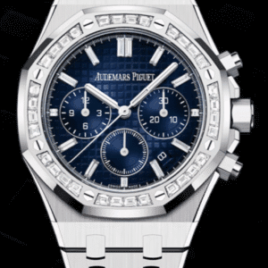 Audemars Piguet Royal Oak Chronograph 38mm Smoked Blue Dial Baguette Bezel Full White Gold