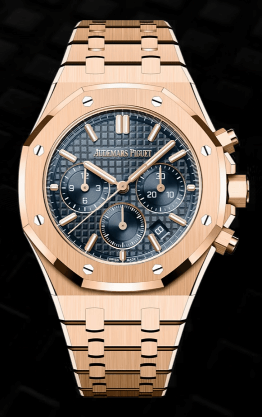 Audemars Piguet Royal Oak Chronograph 38mm Blue "Grande Tapisserie" Dial Full Rose Gold