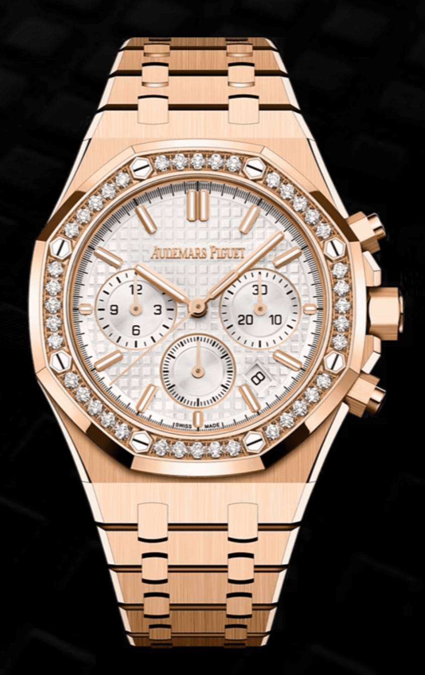 Audemars Piguet Royal Oak Chronograph 38mm Silver "Grande Tapisserie" Dial Diamond Bezel Full Rose Gold