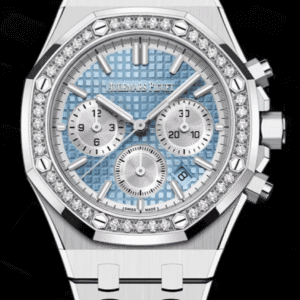 Audemars Piguet Royal Oak Chronograph 38mm Light Blue "Grande Tapisserie" Dial Diamond Bezel Stainless Steel